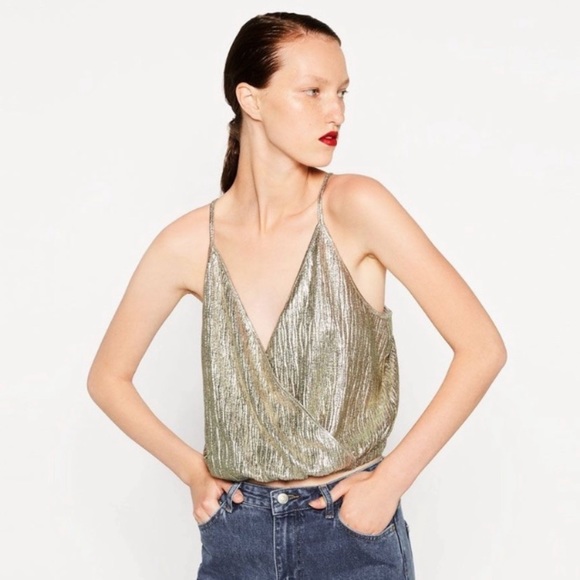 Zara | Tops | Zara Gold Metallic Tank Top | Poshmark